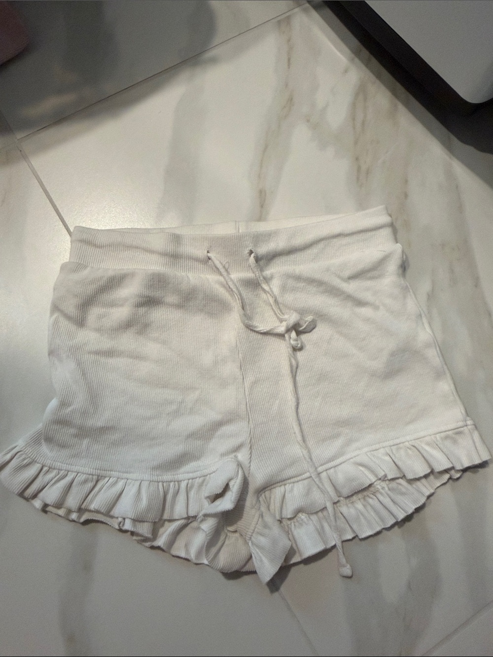 Zara White High-Waist Ruffle Hem Lounge Shorts